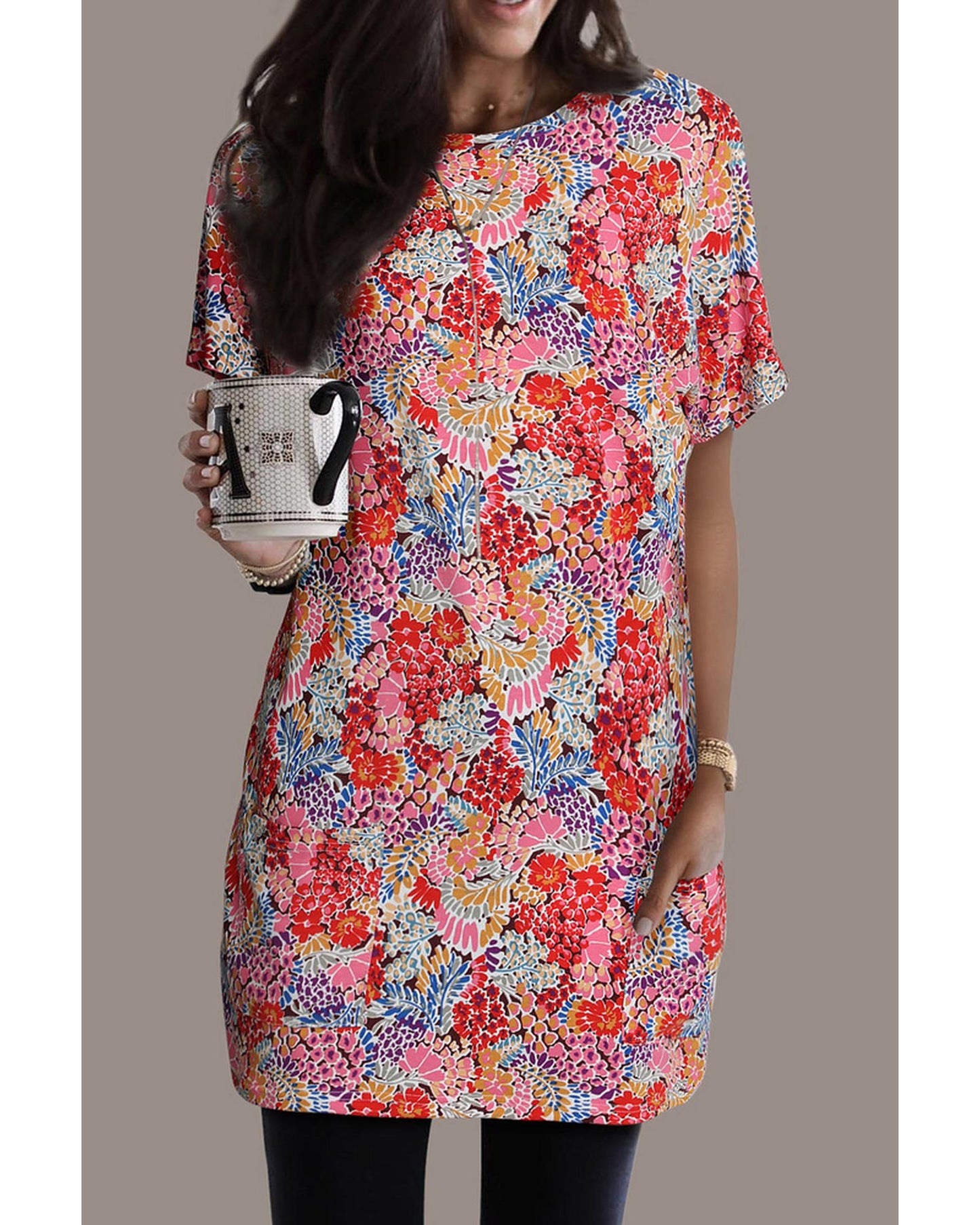 Azura Exchange Boho Flower Print Tunic Top - M