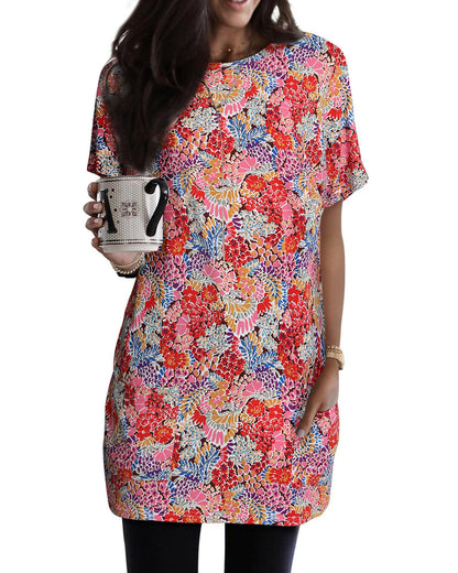 Azura Exchange Boho Flower Print Tunic Top - M