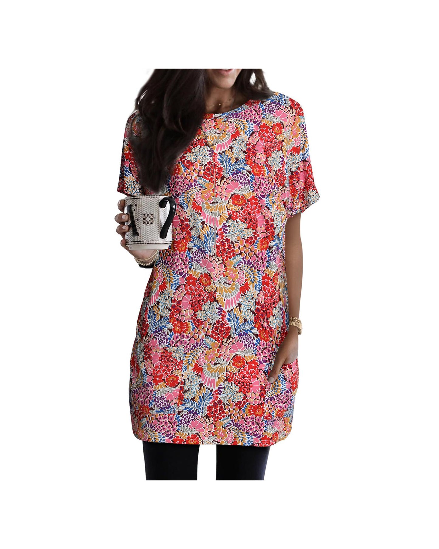 Azura Exchange Boho Flower Print Tunic Top - M