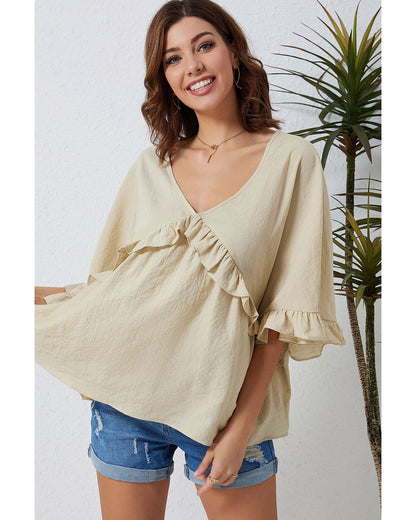 Azura Exchange Draped Batwing Sleeve Ruffle Top - L