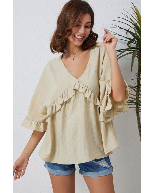 Azura Exchange Draped Batwing Sleeve Ruffle Top - M