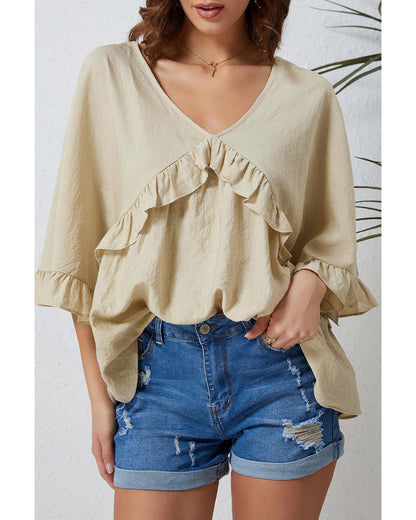 Azura Exchange Draped Batwing Sleeve Ruffle Top - M