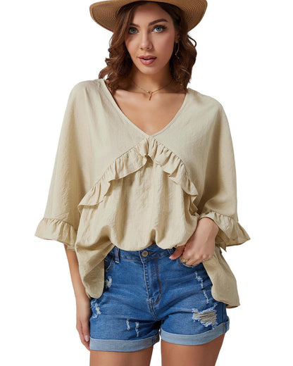 Azura Exchange Draped Batwing Sleeve Ruffle Top - S