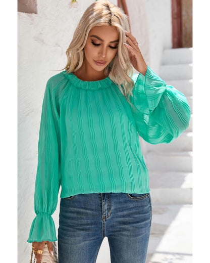 Azura Exchange Pleated Flared Cuff Long Sleeve Blouse - M