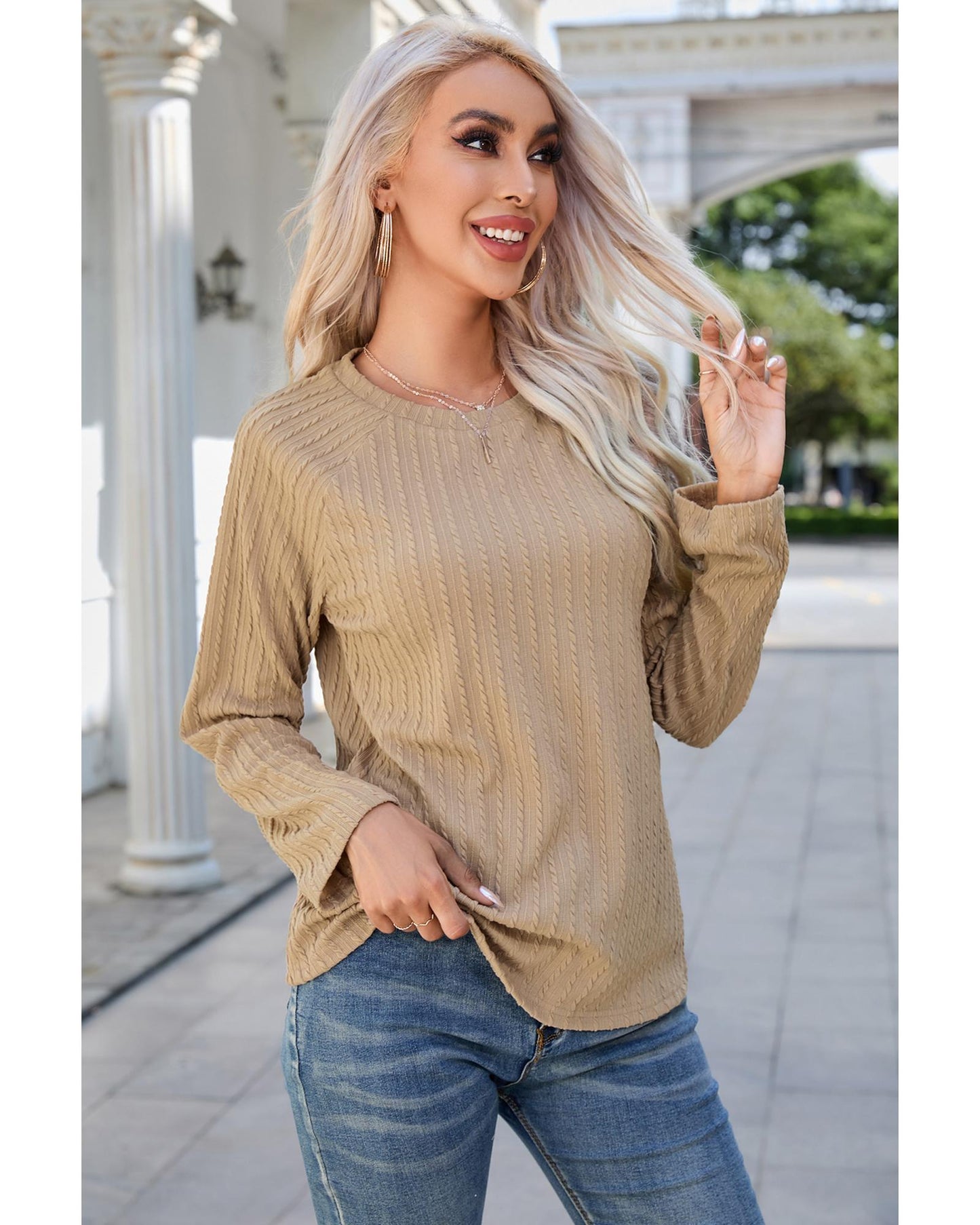 Azura Exchange Ribbed Knit Long Sleeve Top - S