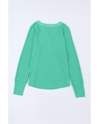 Azura Exchange Waffle Knit Henley Top - L