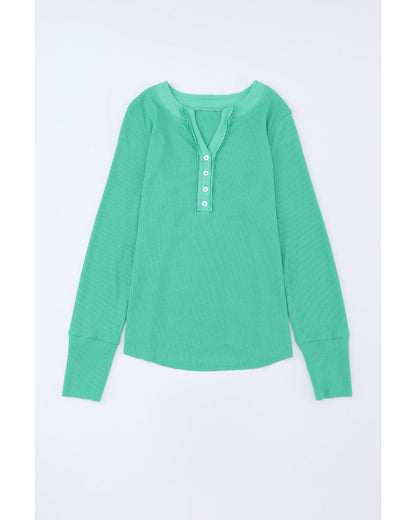 Azura Exchange Waffle Knit Henley Top - L