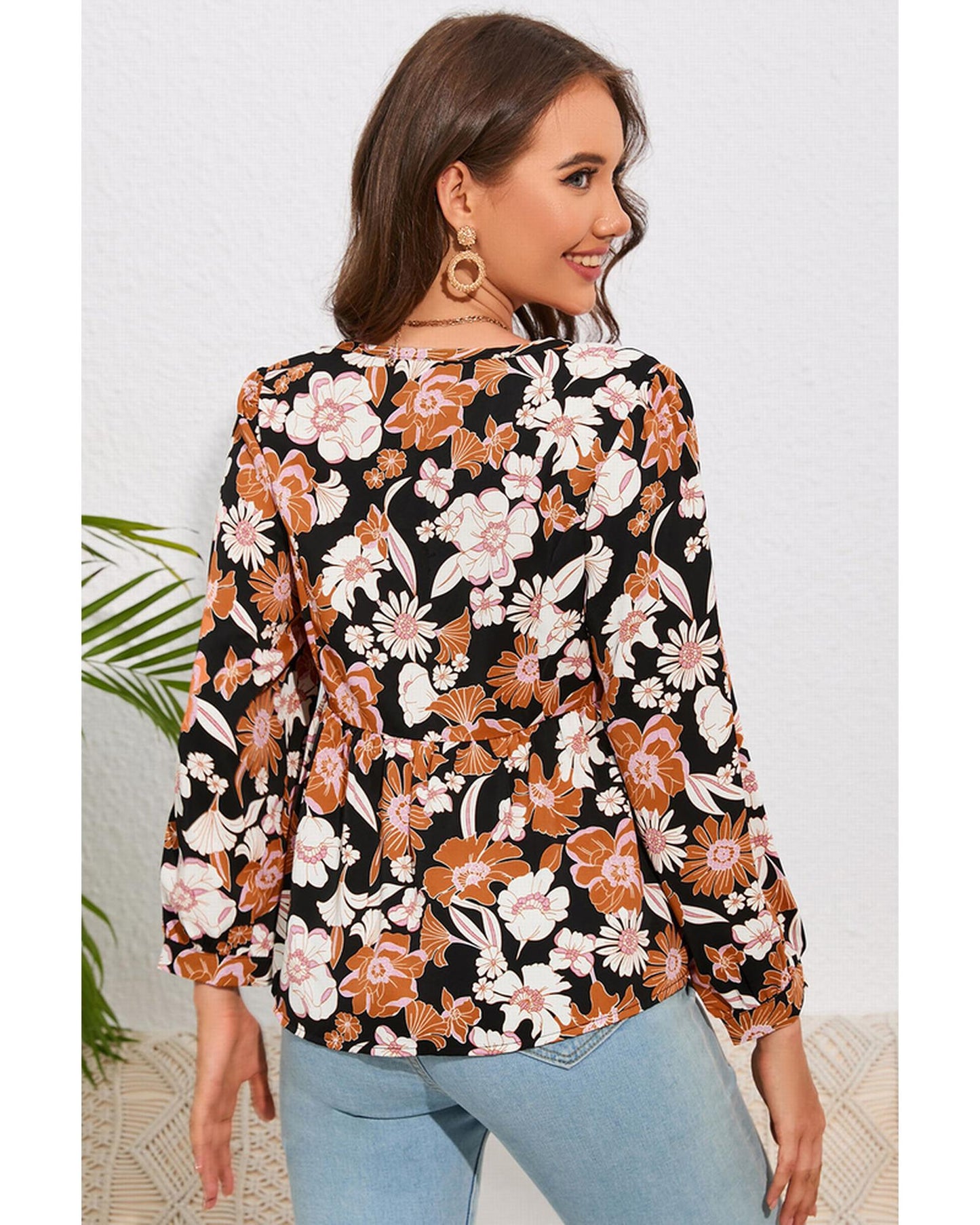 Azura Exchange Floral Print 3/4 Sleeve Blouse - L