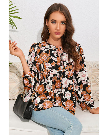 Azura Exchange Floral Print 3/4 Sleeve Blouse - L