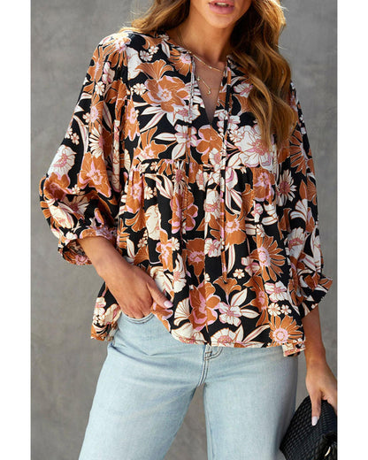 Azura Exchange Floral Print 3/4 Sleeve Blouse - L