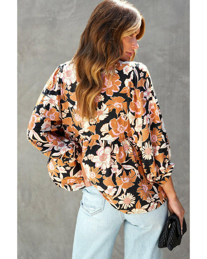 Azura Exchange Floral Print 3/4 Sleeve Blouse - L