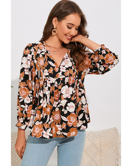 Azura Exchange Floral Print 3/4 Sleeve Blouse - M