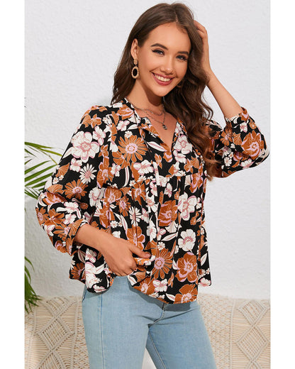 Azura Exchange Floral Print 3/4 Sleeve Blouse - M