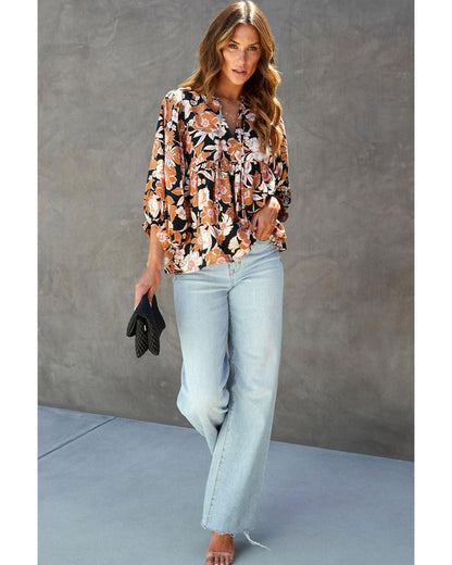 Azura Exchange Floral Print 3/4 Sleeve Blouse - M