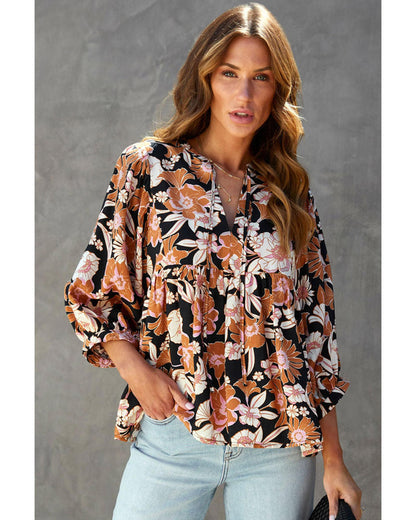 Azura Exchange Floral Print 3/4 Sleeve Blouse - XL