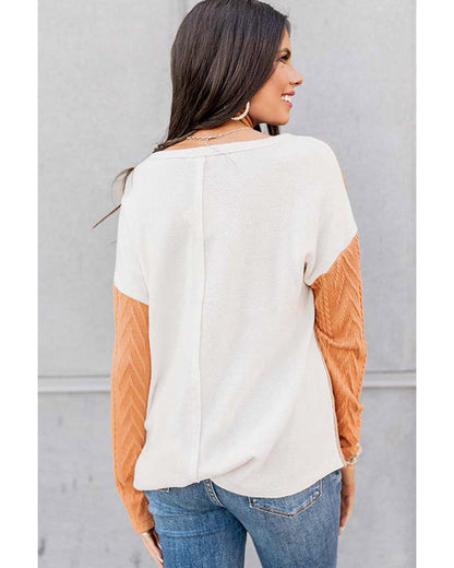 Azura Exchange Textured Knit Top with Colorblock Chest Pocket - L