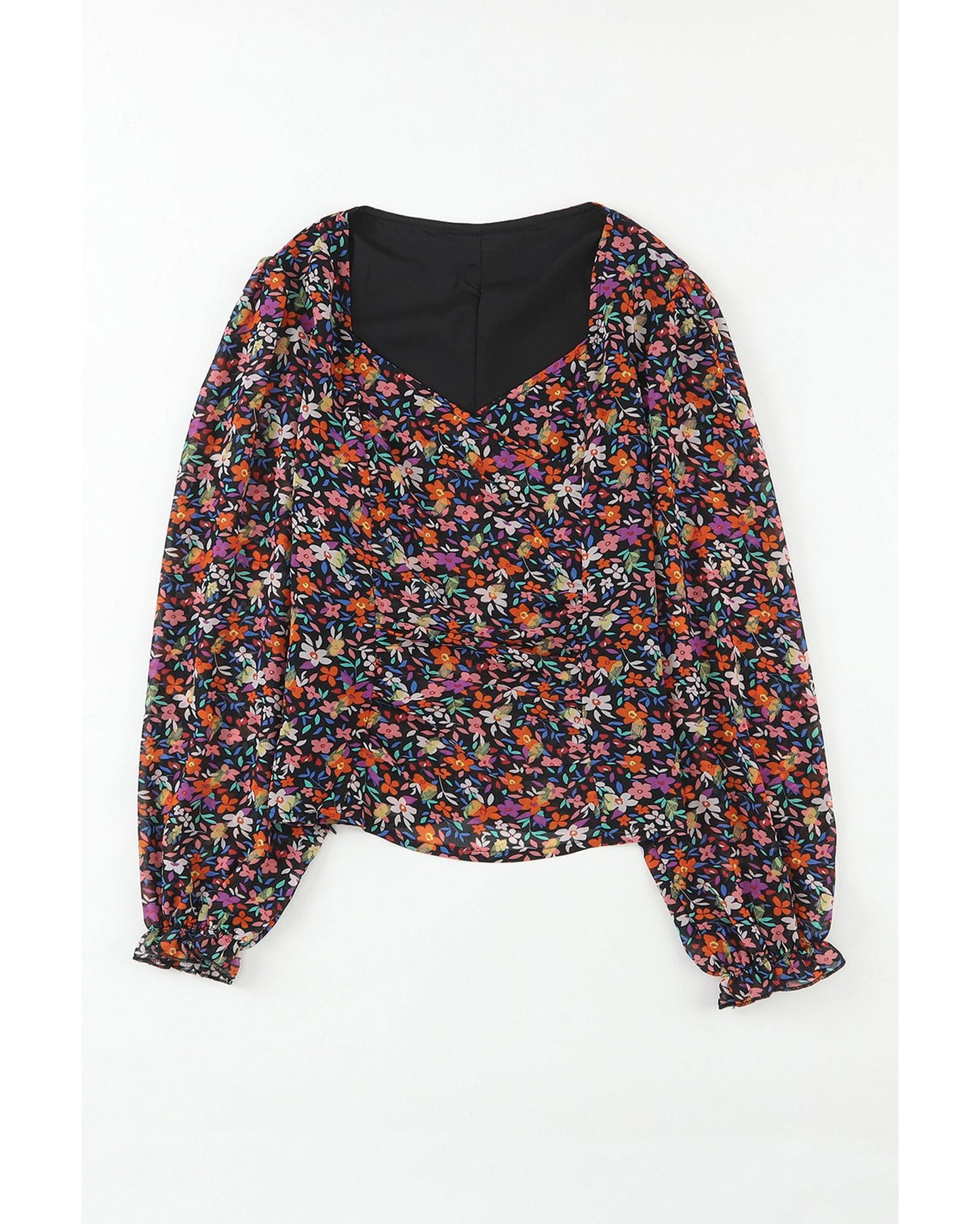 Azura Exchange V Neck Bubble Sleeve Floral Blouse - S