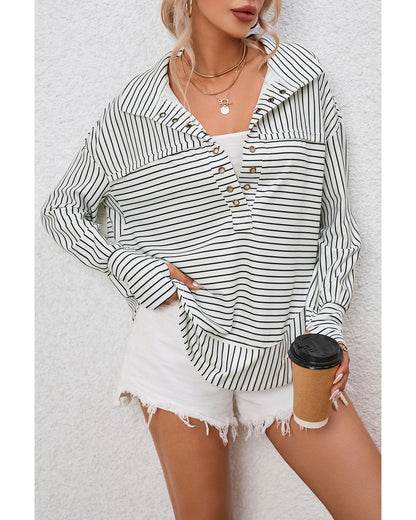 Azura Exchange Striped Thumbhole Drop Shoulder V Neck Top - L