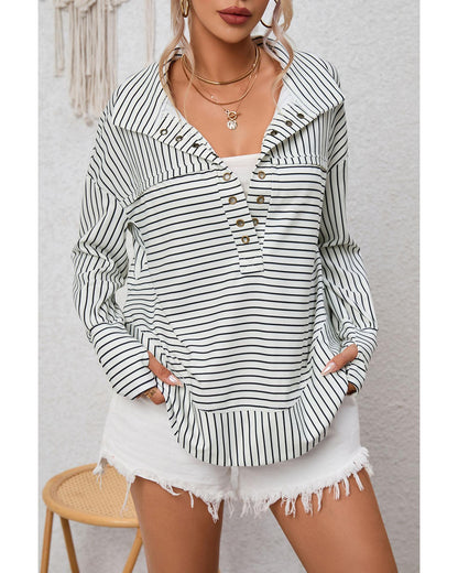 Azura Exchange Striped Thumbhole Drop Shoulder V Neck Top - L