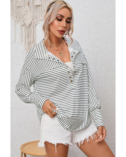 Azura Exchange Striped Thumbhole Drop Shoulder V Neck Top - M