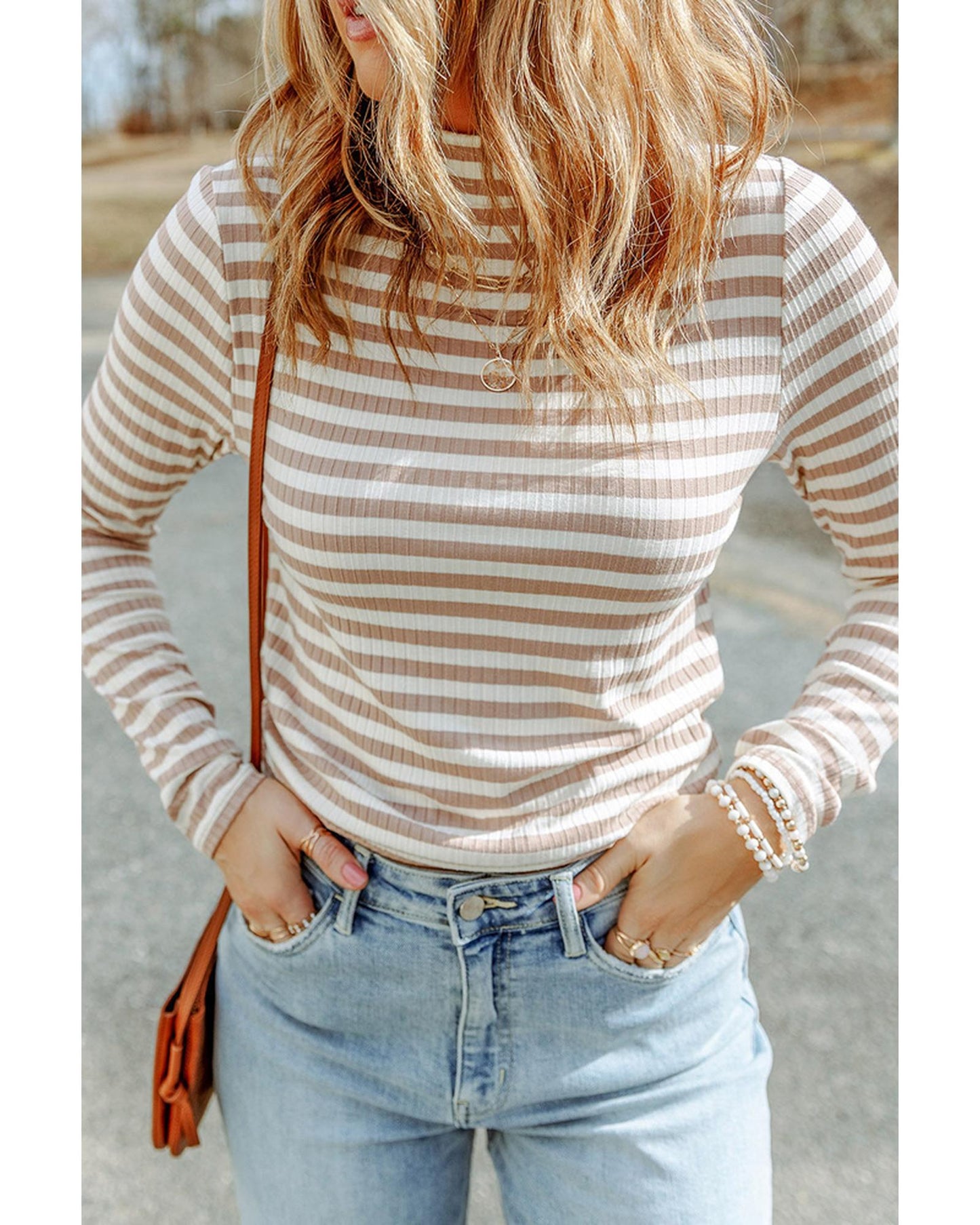 Azura Exchange Striped Print Knit Long Sleeve Tee - L