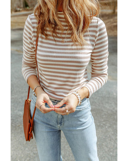 Azura Exchange Striped Print Knit Long Sleeve Tee - L