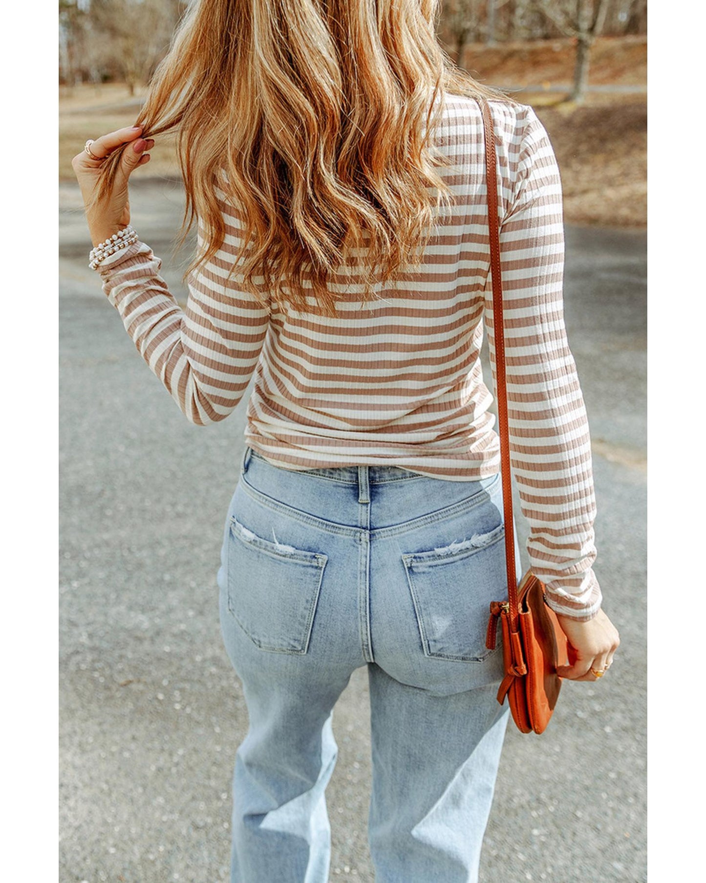 Azura Exchange Striped Print Knit Long Sleeve Tee - M