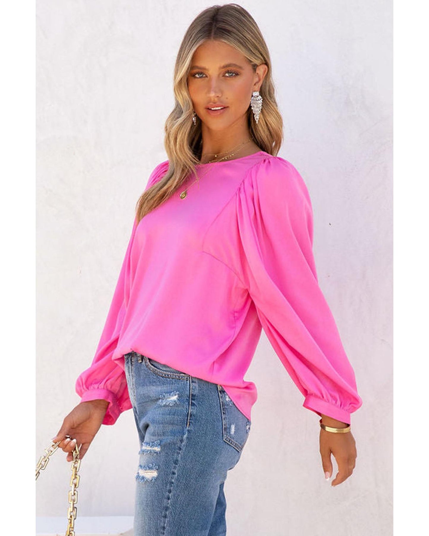 Azura Exchange Puff Sleeve Crewneck Blouse - M