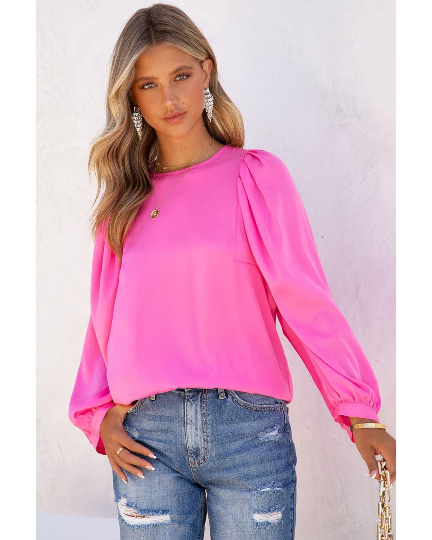 Azura Exchange Puff Sleeve Crewneck Blouse - M