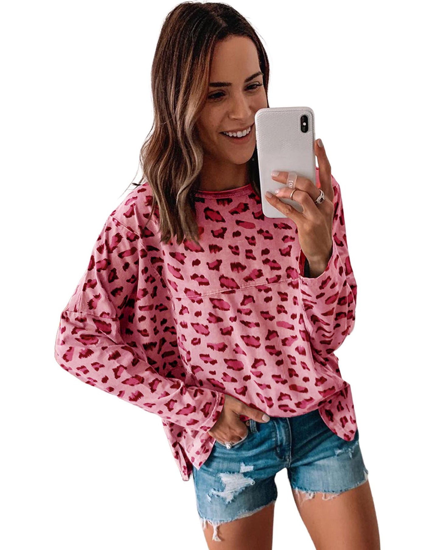 Azura Exchange Animal Print Stitching Long Sleeve Top - L