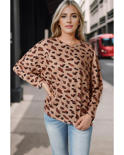 Azura Exchange Animal Print Stitching Loose Long Sleeve Top - M