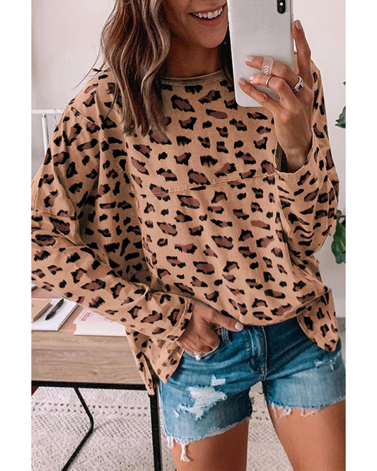 Azura Exchange Animal Print Stitching Loose Long Sleeve Top - S