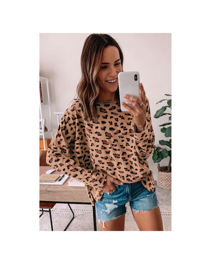 Azura Exchange Animal Print Stitching Loose Long Sleeve Top - S