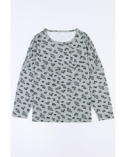 Azura Exchange Animal Print Stitching Loose Long Sleeve Top - L