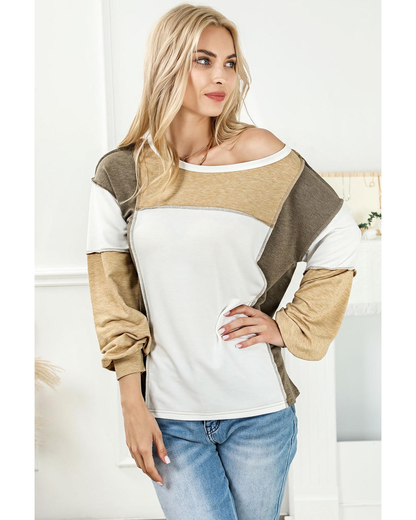 Azura Exchange Exposed Seam Color Block Patchwork Top - L