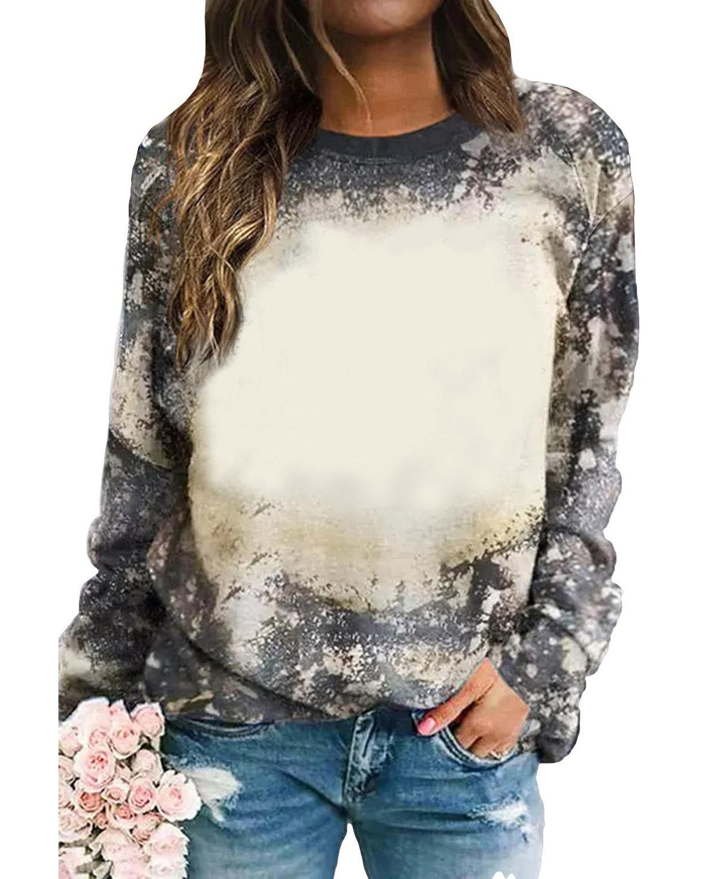 Azura Exchange Vintage Bleached Tie Dye Long Sleeve Top - M