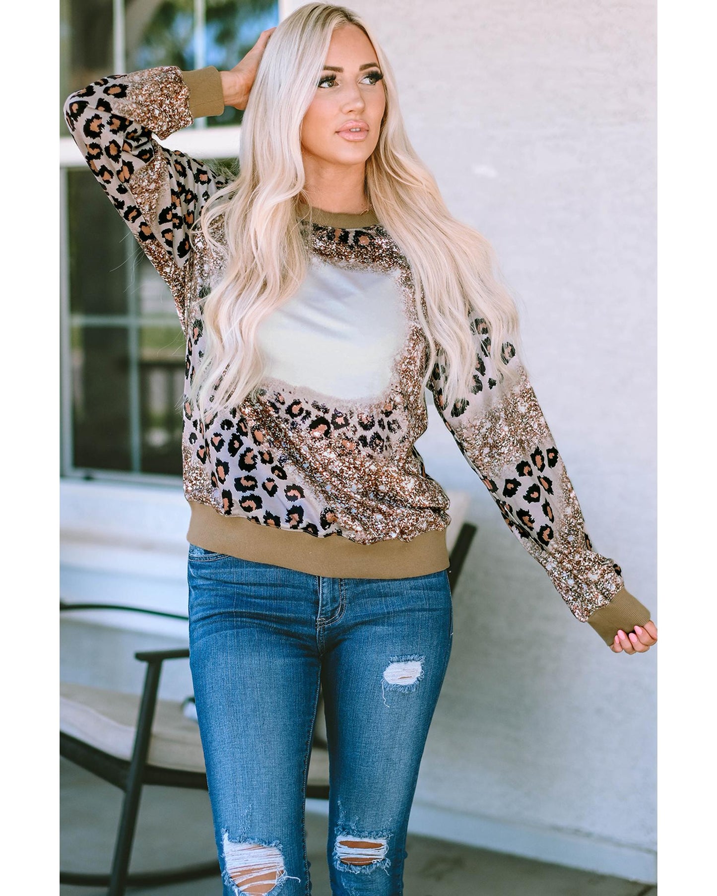 Azura Exchange Leopard Print Long Sleeve Top - L