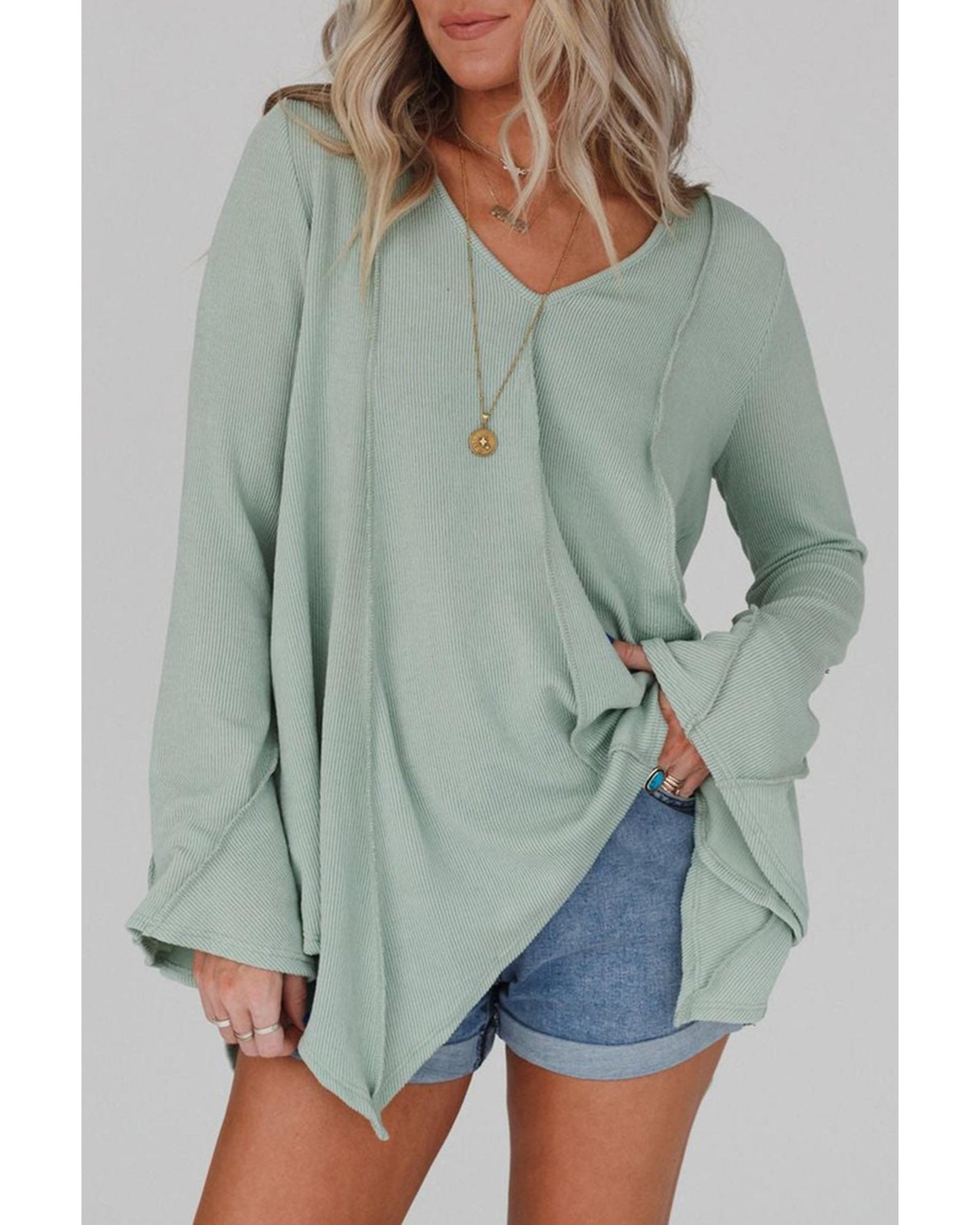 Azura Exchange Expose Seam Bell Sleeve Top - L