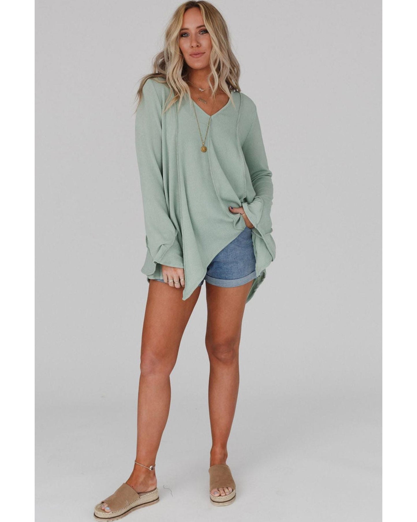 Azura Exchange Expose Seam Bell Sleeve Top - L