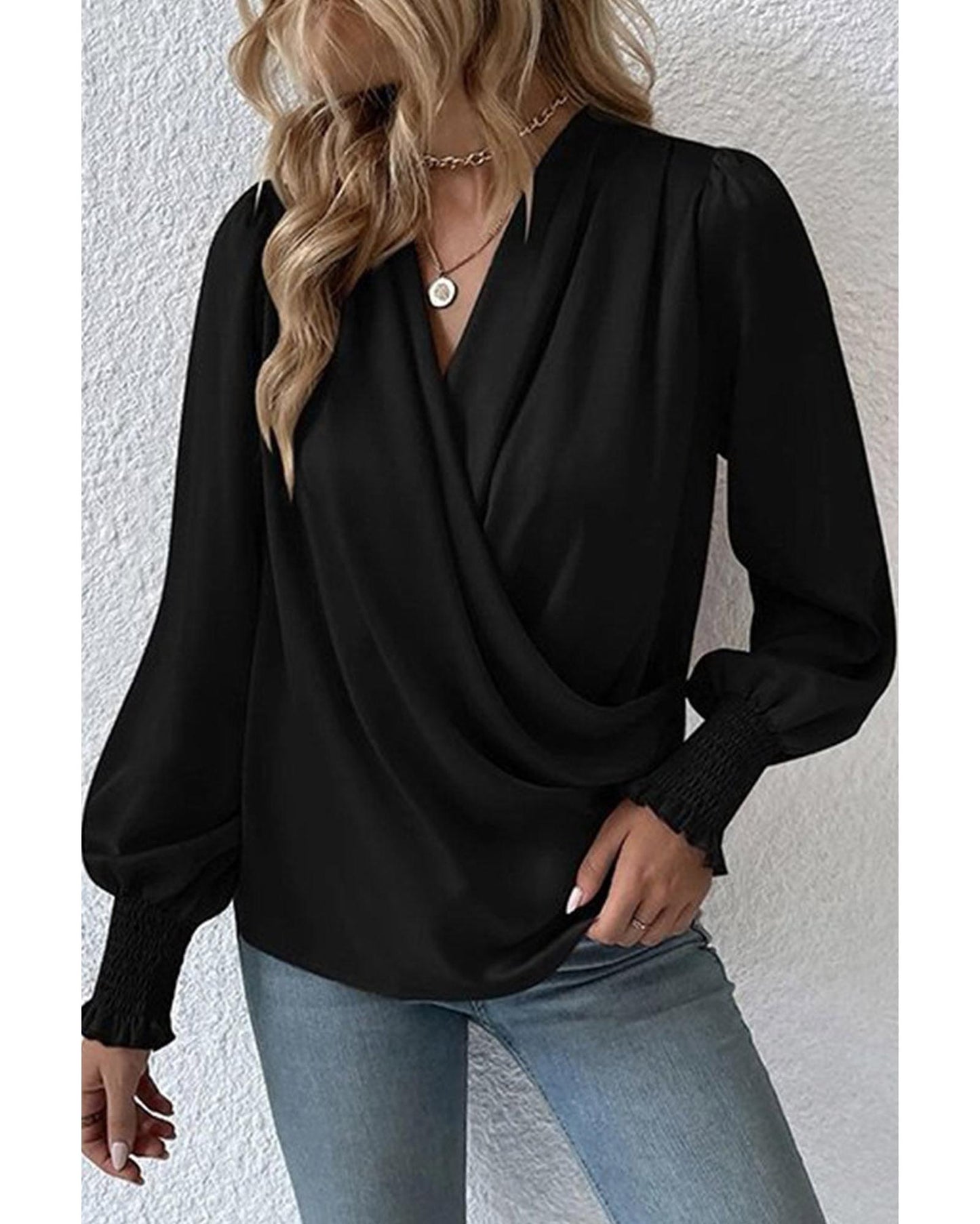 Azura Exchange Elegant Surplice Neck Draped Blouse - M