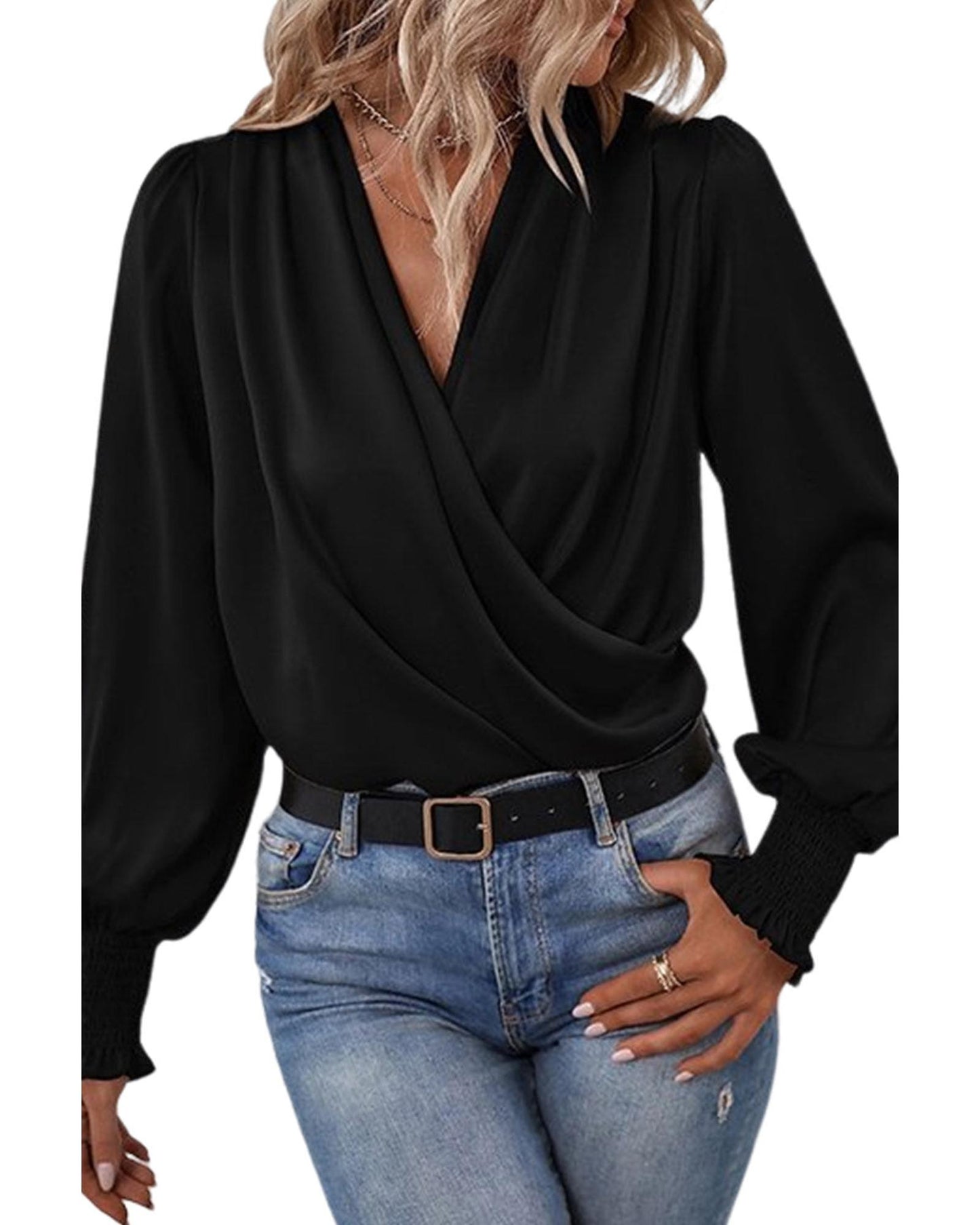 Azura Exchange Elegant Surplice Neck Draped Blouse - S