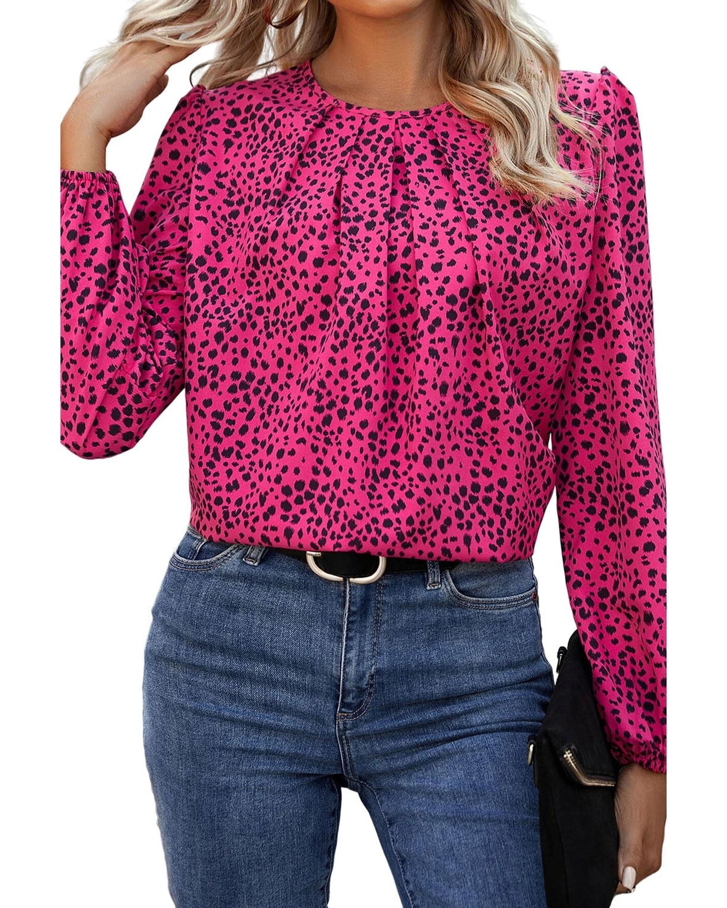 Azura Exchange Leopard Print Pleated Blouse - M