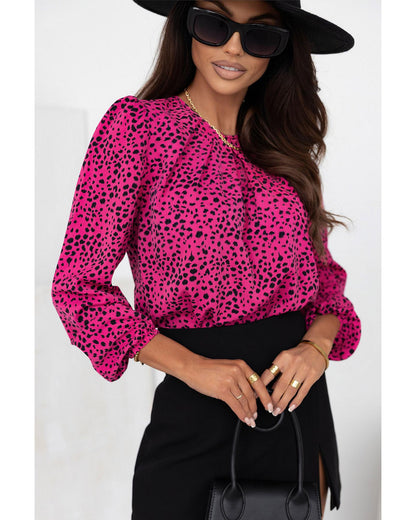 Azura Exchange Leopard Print Pleated Blouse - M