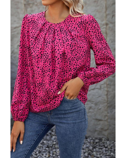 Azura Exchange Leopard Print Pleated Blouse - S