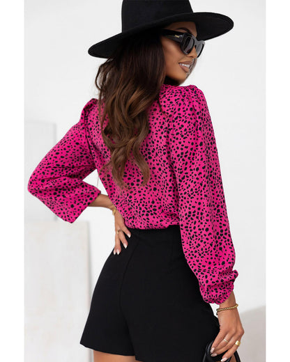 Azura Exchange Leopard Print Pleated Blouse - S