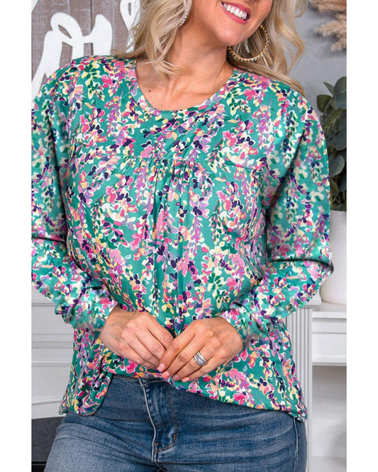 Azura Exchange Elegant Floral Print Long Sleeve Blouse - L