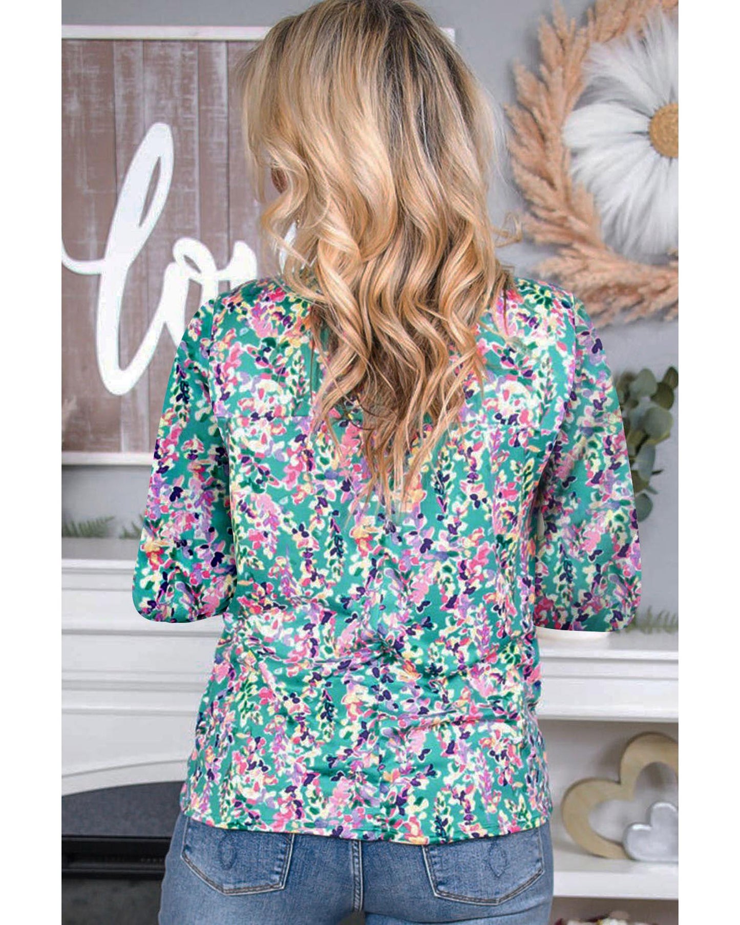 Azura Exchange Elegant Floral Print Long Sleeve Blouse - L