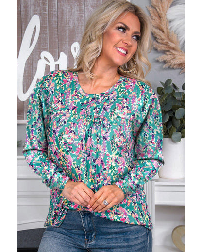 Azura Exchange Elegant Floral Print Long Sleeve Blouse - L