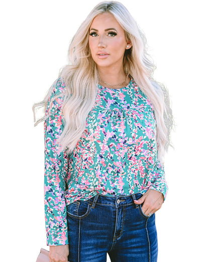 Azura Exchange Elegant Floral Print Long Sleeve Blouse - L