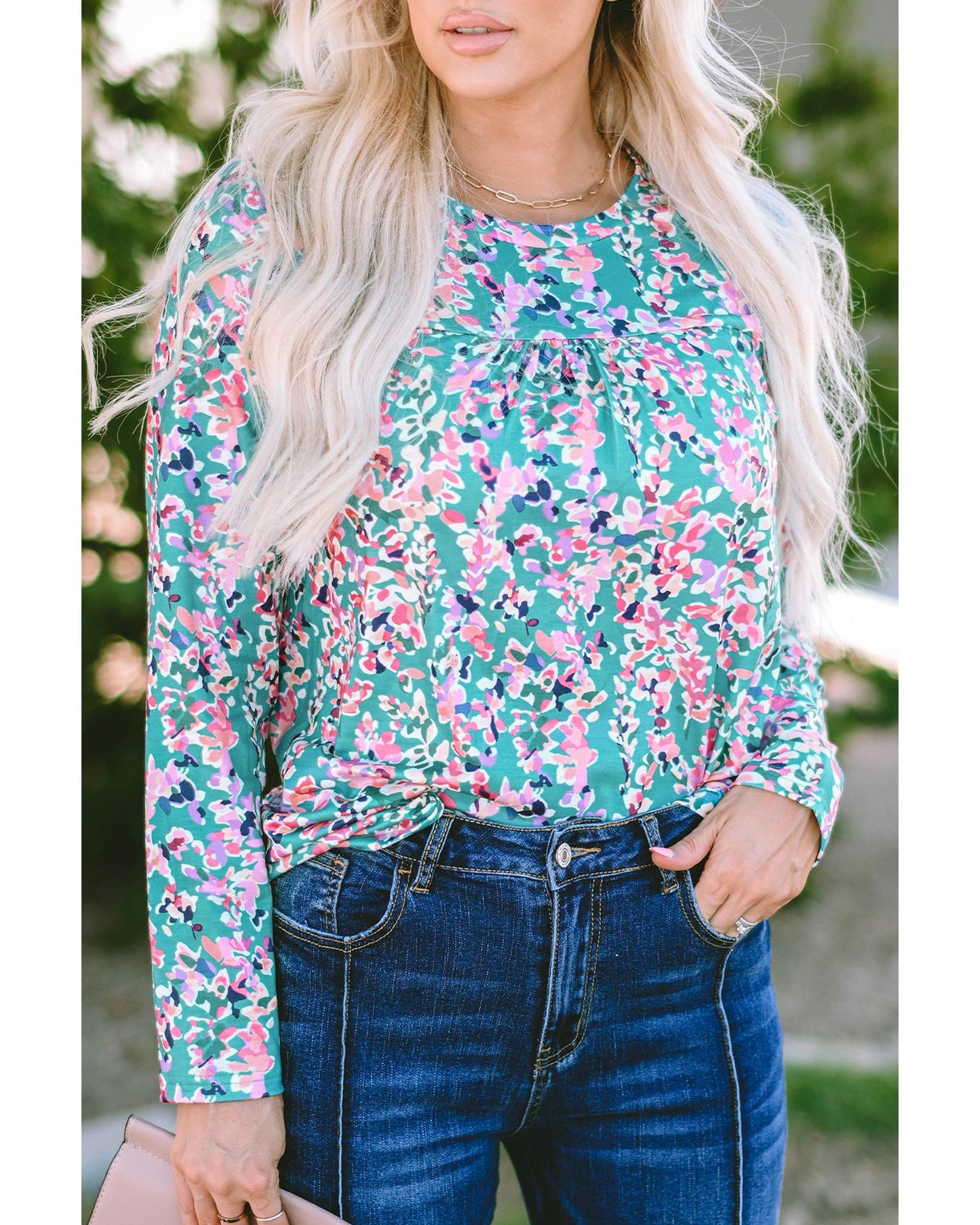 Azura Exchange Elegant Floral Print Long Sleeve Blouse - L